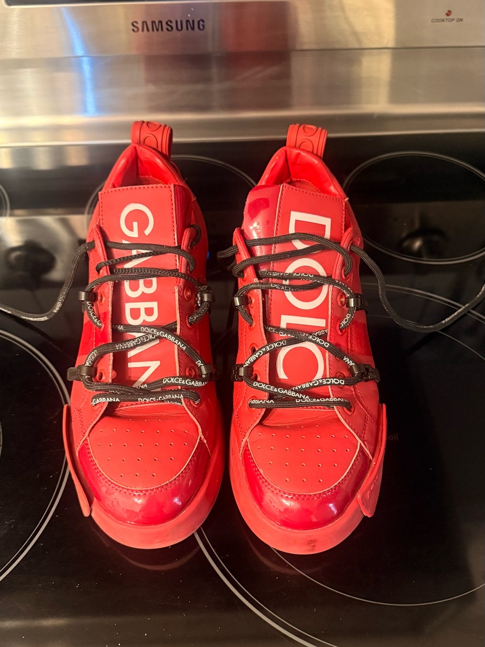 Dolce & Gabbana Red Patent Leather Athletic Sneakers